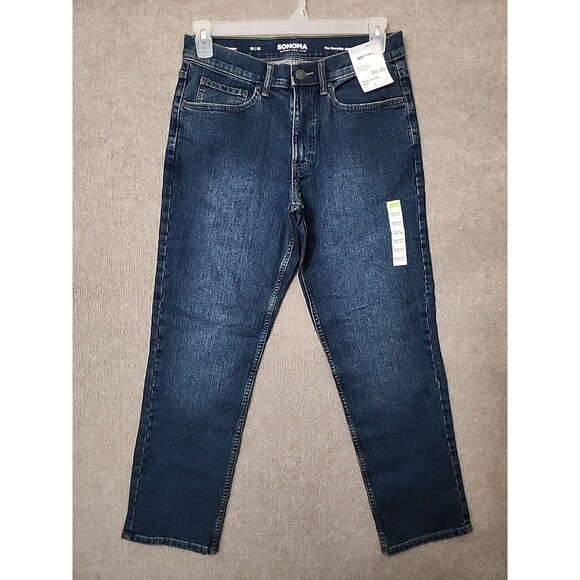Sonoma Regular Fit Everyday Jeans Men 30x30 Blue Dark Wash Stretch Straight NEW - Picture 1 of 10